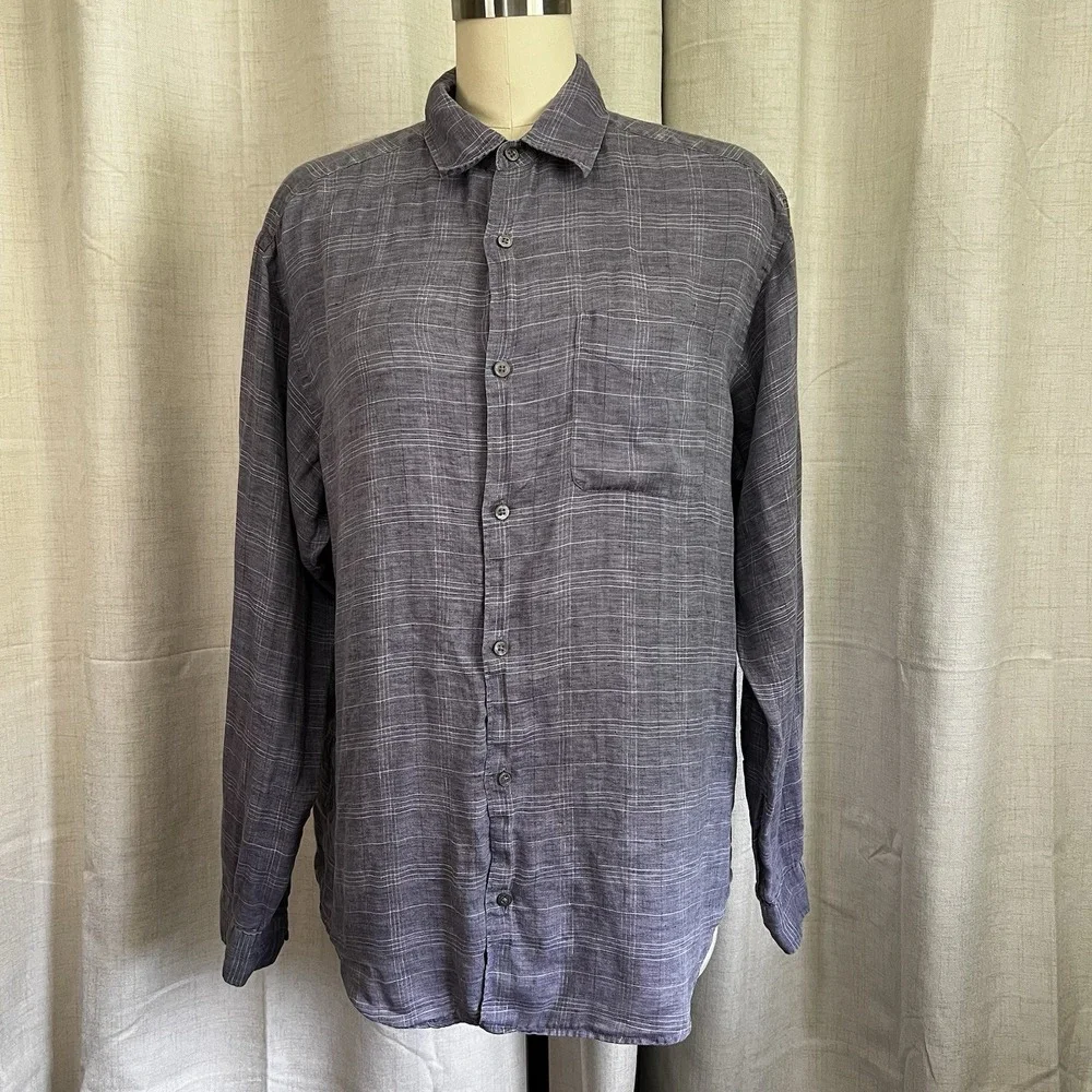 Banana Republic Shirt Mens  Sz Large Gray Linen Factory‎ Store Button Down